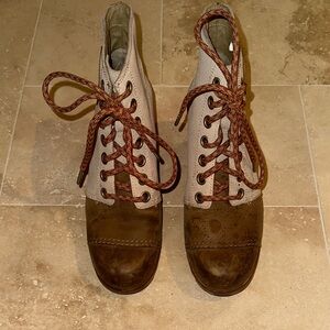 Sorel Two-Tone Women’s Lace-Up Ankle Boots in Brown and Cream
